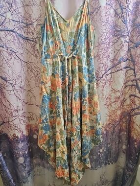 Floral V-Neck Midi Dress with Tie Waist - Multi